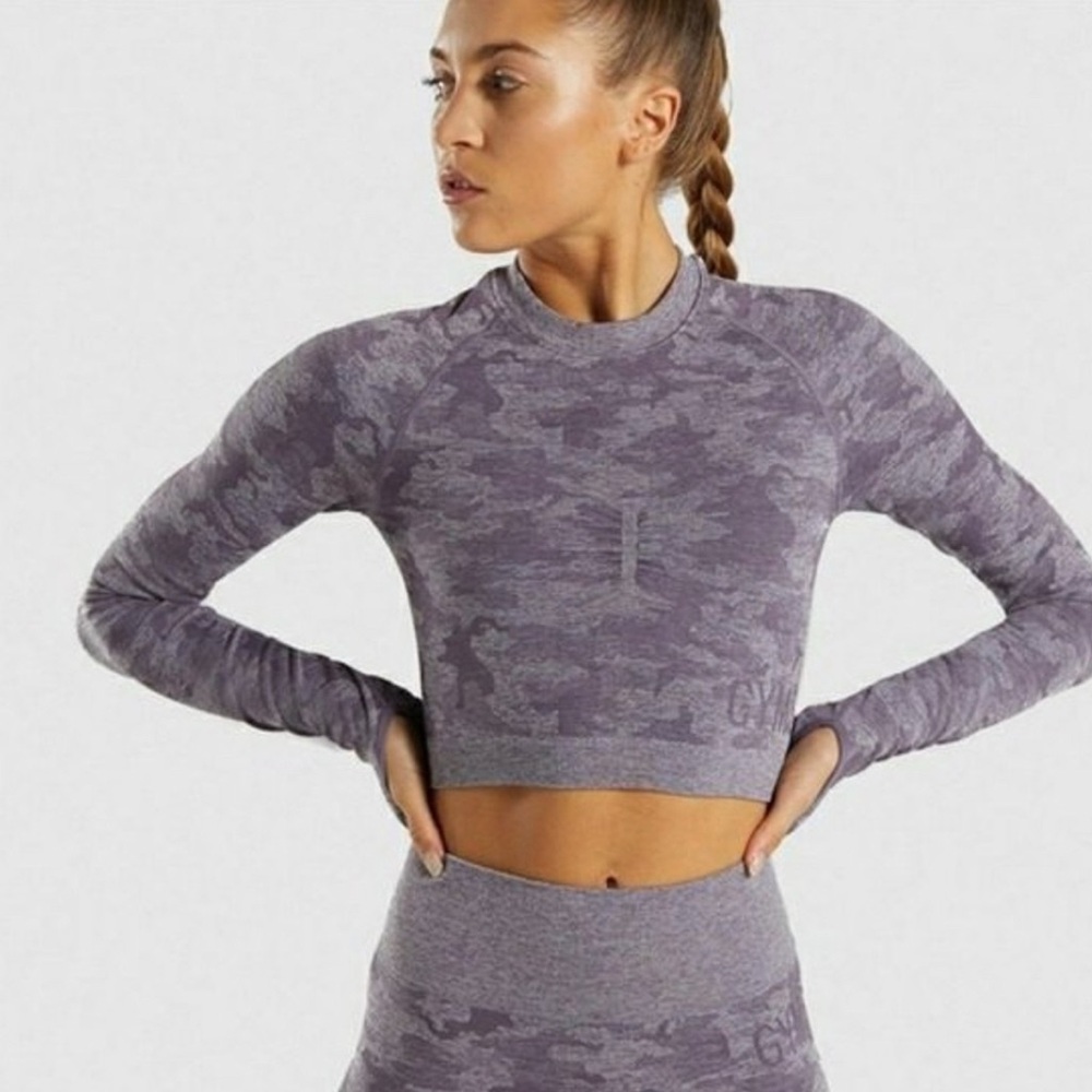 Gymshark Adapt Camo Seamless Long Sleeve Crop Top size S